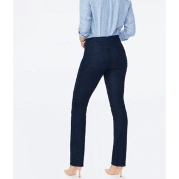 NYDJ Marilyn Straight Leg Pull-on Stretchy Jeans Dark Blue Wash Denim Size 8 NWT - Picture 11 of 12